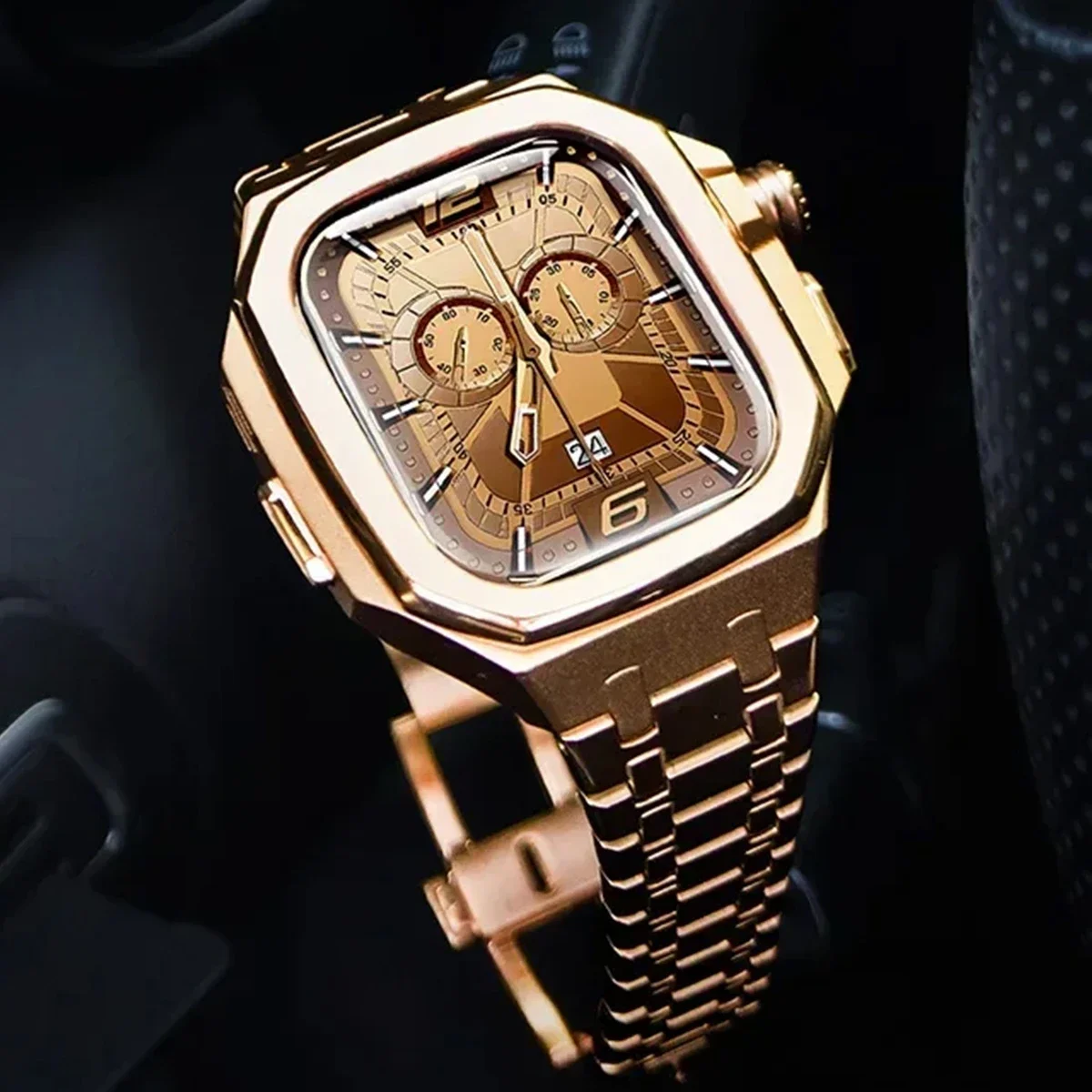 Luxury Watch Apple - Paslanmaz Çelik Kayış+Kasa Lüks Modifikasyon Mod